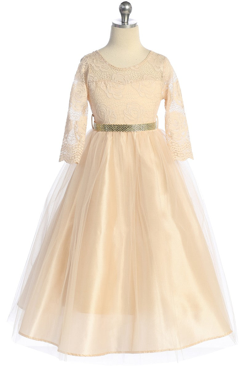 Girls Lace Top Long Sleeve Gown Multi Colour Canada champagne