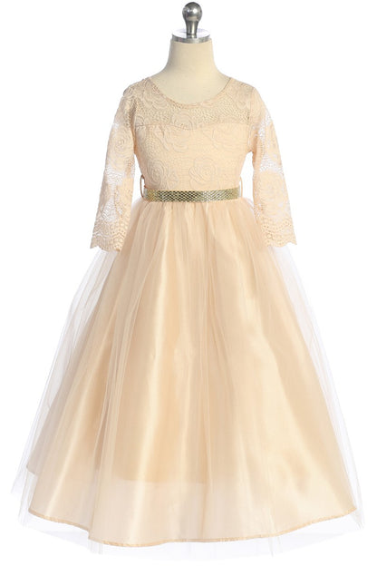 Girls Lace Top Long Sleeve Gown Multi Colour Canada champagne