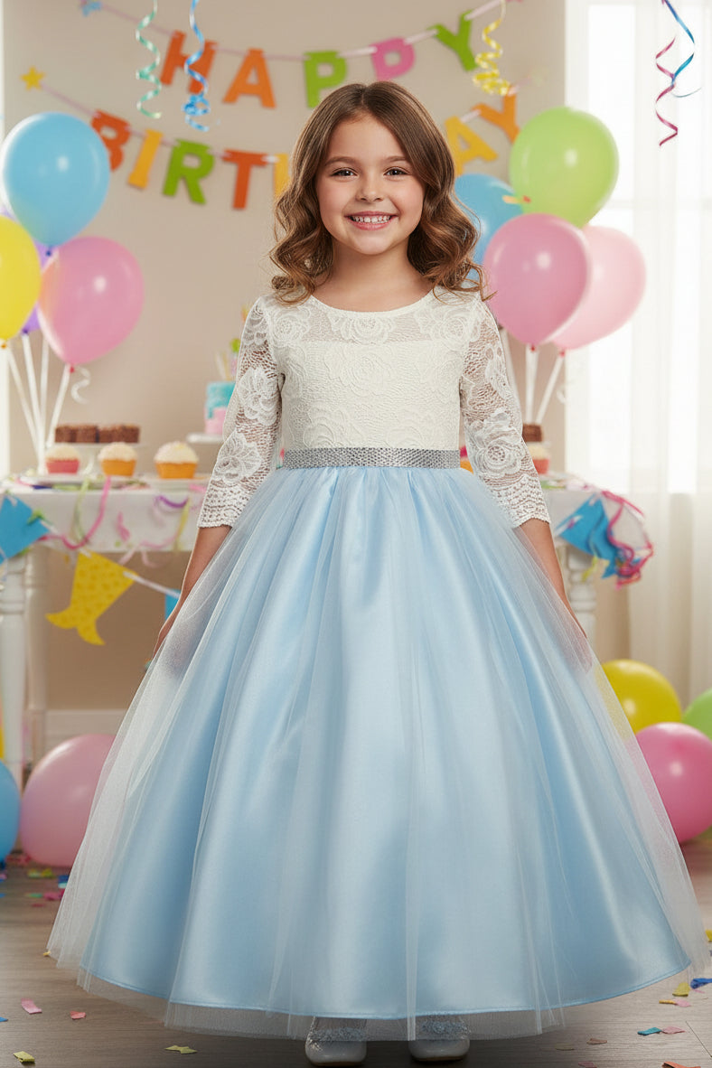 Girls Lace Top Long Sleeve Gown Multi Colour Canada champagne blue live