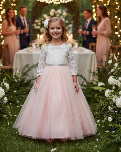Girls Lace Top Long Sleeve Gown Multi Colour Canada champagne blush live