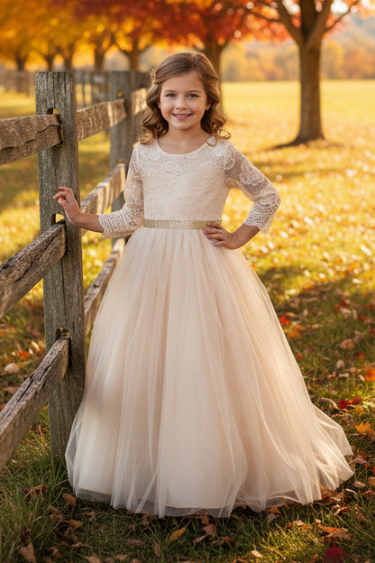 Girls Lace Top Long Sleeve Gown Multi Colour Canada champagne champagne live