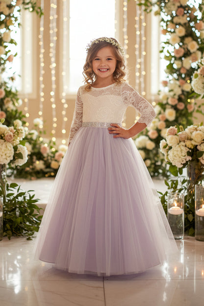 Girls Lace Top Long Sleeve Gown Multi Colour Canada champagne lilac live