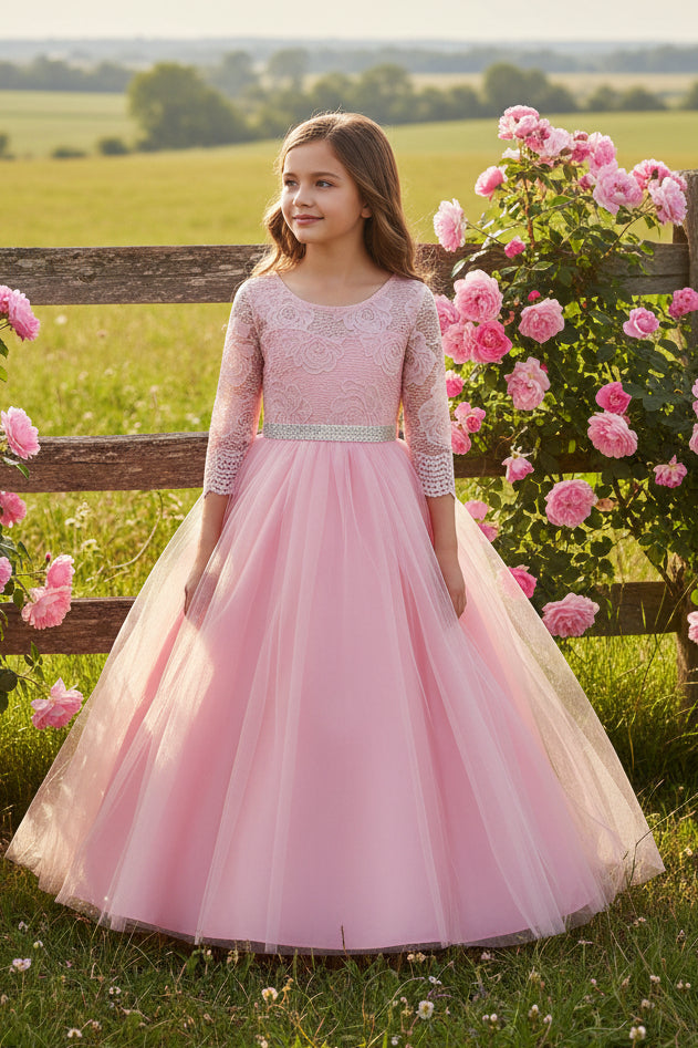 Girls Lace Top Long Sleeve Gown Multi Colour Canada champagne rose live