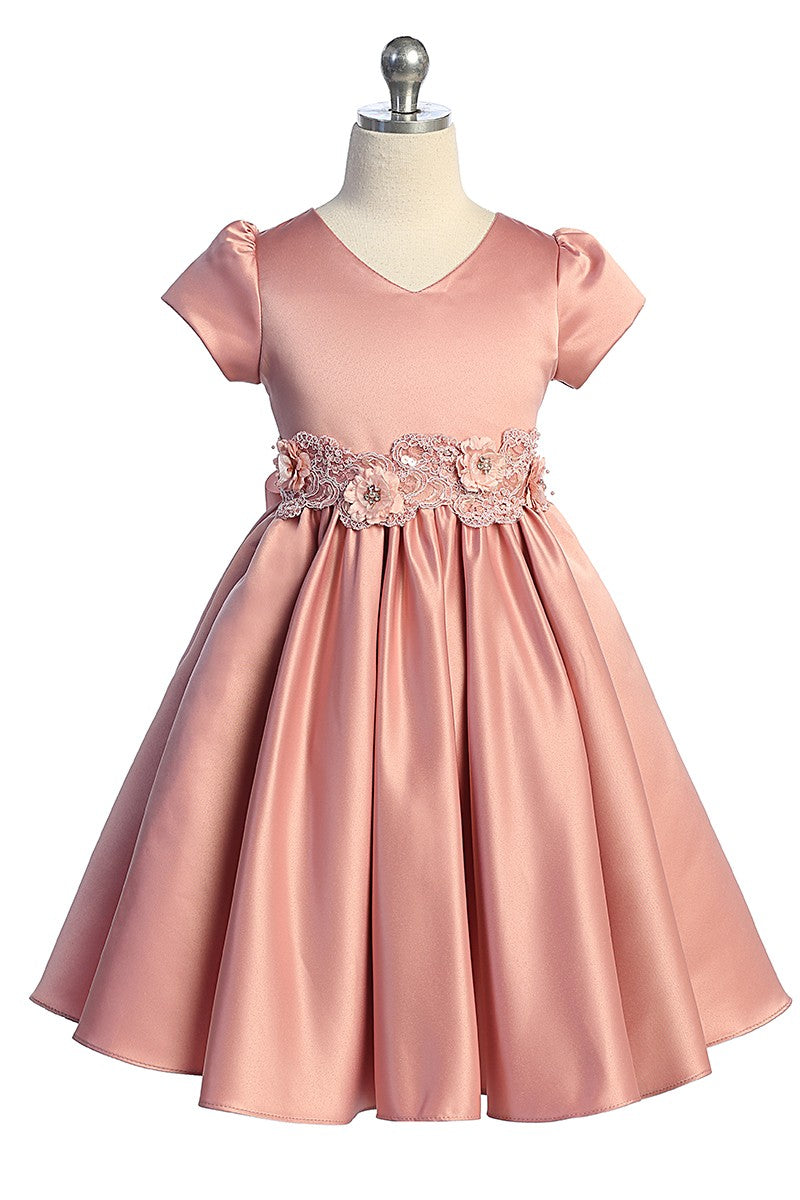 Girls Satin Dress With 3D Floral Belt Multi Colour Canada
