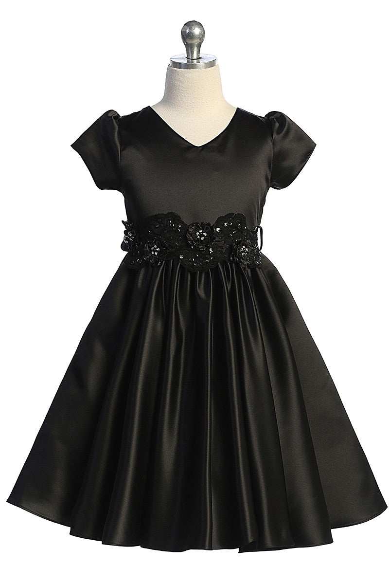 Girls Satin Dress With 3D Floral Belt Multi Colour Canada black