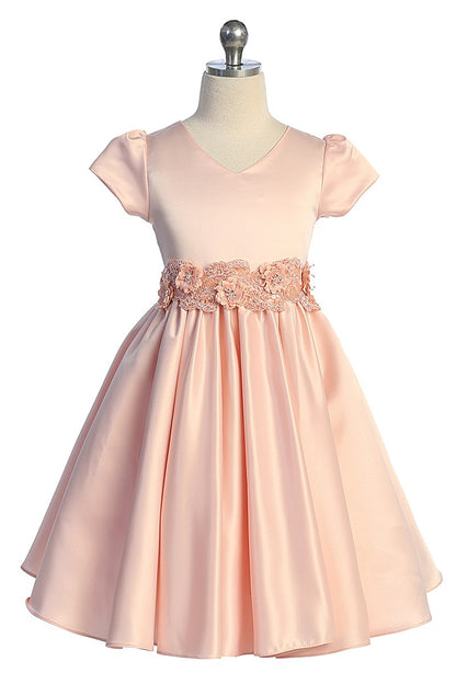 Girls Satin Dress With 3D Floral Belt Multi Colour Canada blush