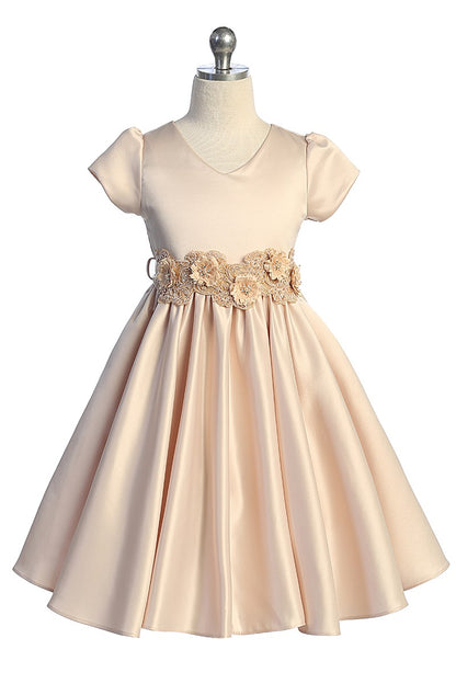 Girls Satin Dress With 3D Floral Belt Multi Colour Canada champagne