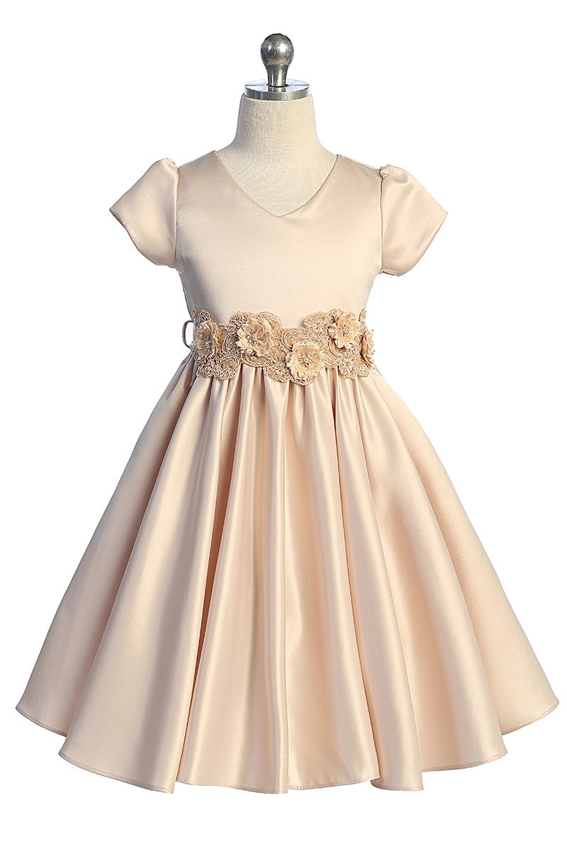 Girls Satin Dress With 3D Floral Belt Multi Colour Canada champagne front