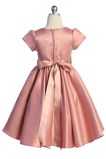 Girls Satin Dress With 3D Floral Belt Multi Colour Canada dusty rose back