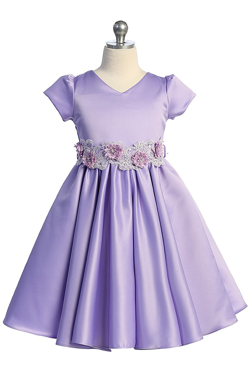 Girls Satin Dress With 3D Floral Belt Multi Colour Canada lilac