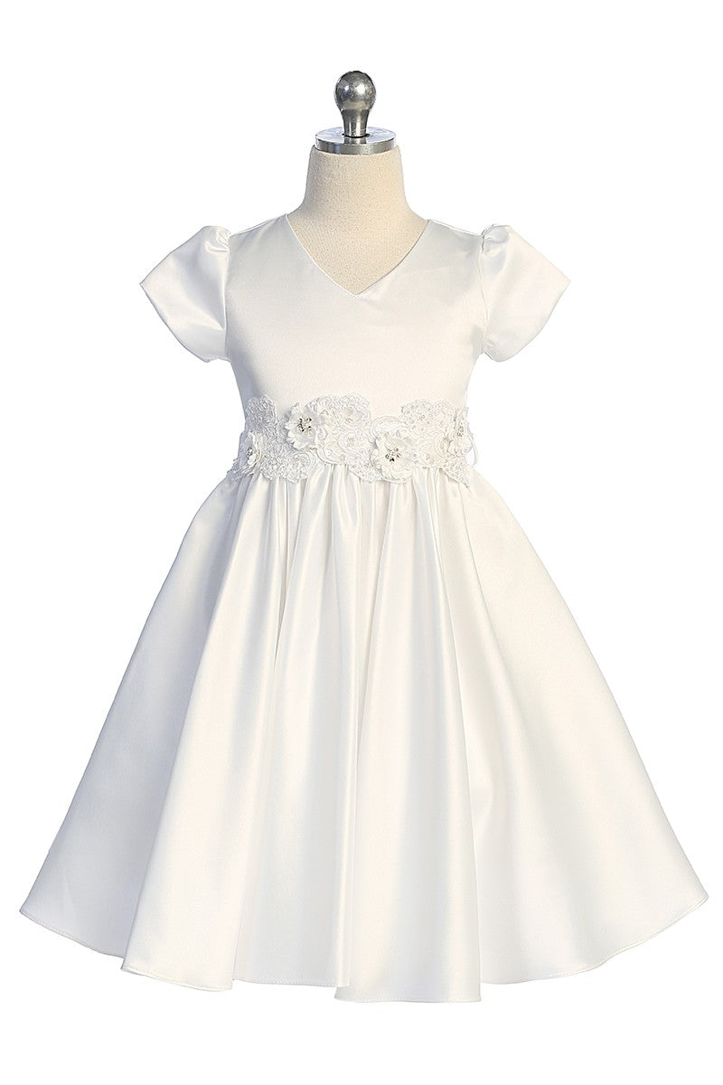 Girls Satin Dress With 3D Floral Belt Multi Colour Canada white