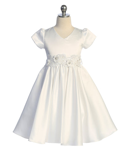 Girls Satin Dress With 3D Floral Belt Multi Colour Canada  white front