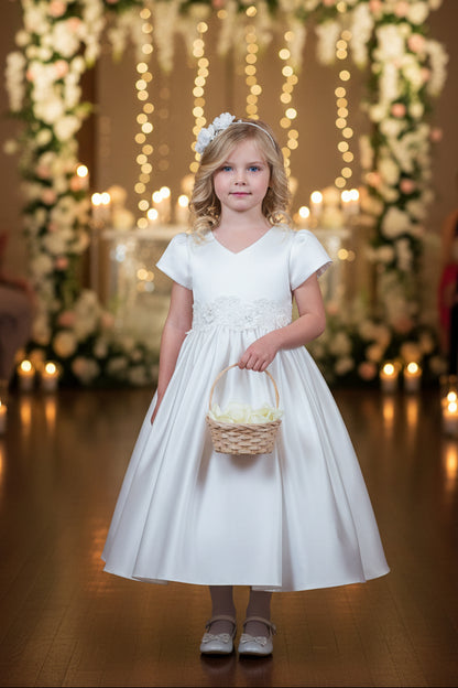 Girls Satin Dress With 3D Floral Belt Multi Colour Canada white live