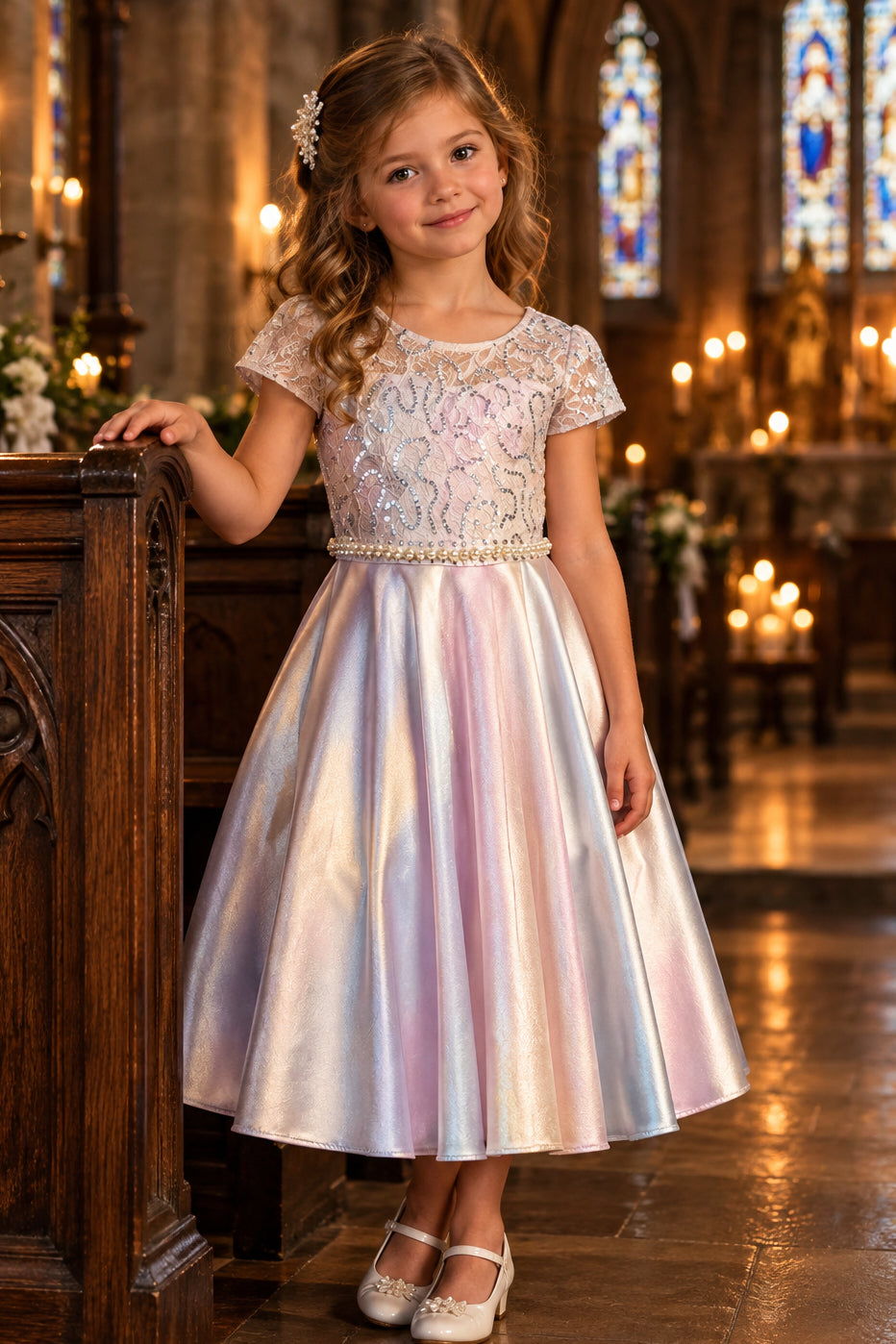 Girls Sequin Lace Top Satin Skirt Formal Dress Multi Colour Canada