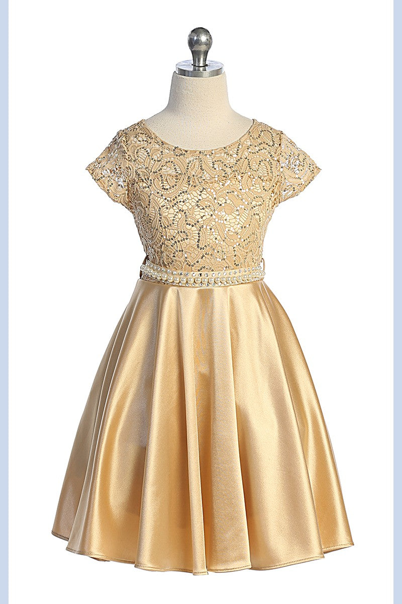 Girls Sequin Lace Top Satin Skirt Formal Dress Multi Colour Canada champagne