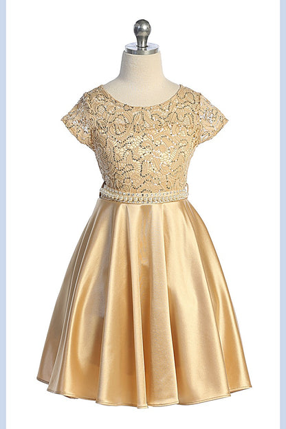 Girls Sequin Lace Top Satin Skirt Formal Dress Multi Colour Canada champagne