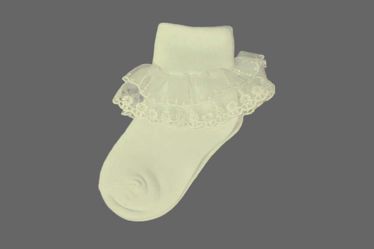 Girls Sock Cotton Blend Ruffle White Ivory Canada ivory