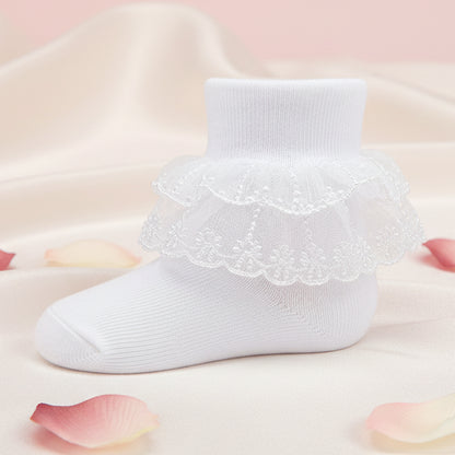 Girls Sock Cotton Blend Ruffle White Ivory Canada ivory actual
