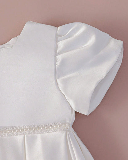 Simple Satin Box Pleat Baby Baptism Christening Dress Off White Canada