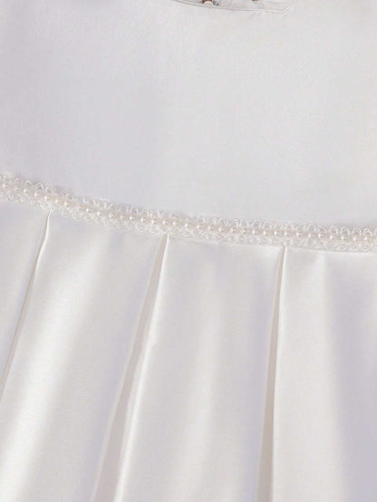 Simple Satin Box Pleat Baby Baptism Christening Dress Off White Canada
