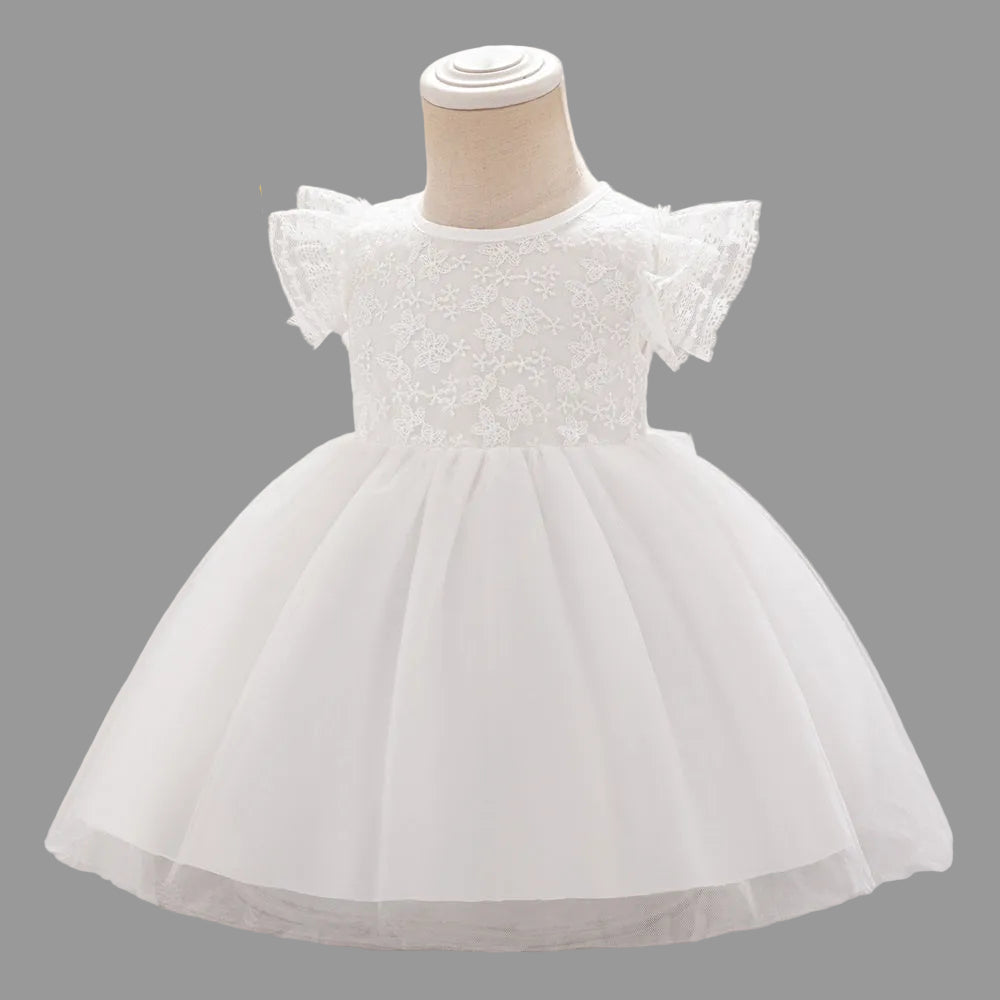 Butterfly Sleeve Baptism Christening Dress White Canada side