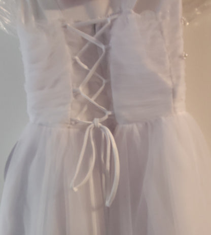 Fancy Ruched Pearl Top First Holy Communion Gown White Ivory Canada