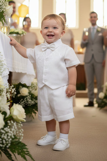 Jaccard Cross Boys Vest & Short Set Baptism Christening Canada close up