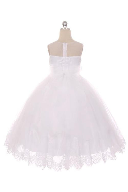Lace Illusion First Communion Dress White Back View