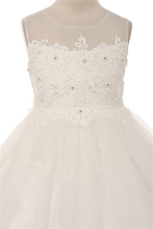 Lace Illusion Flower Girl Dress Ivory Detail View