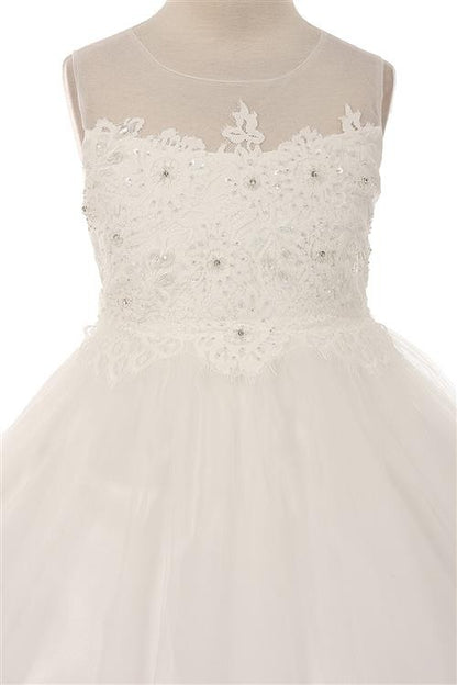 Lace Illusion Flower Girl Dress Ivory Detail View
