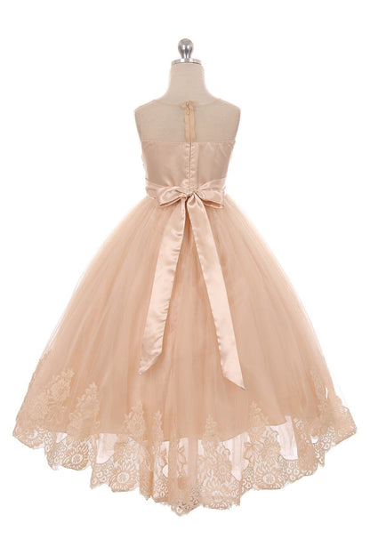 Lace Illusion Flower Girl Dress Pink Back View