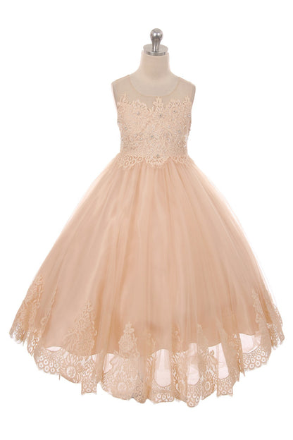 Lace Illusion Flower Girl Dress Pink Front View