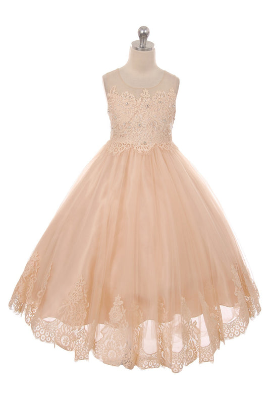 Lace Illusion Flower Girl Dress Pink Front View
