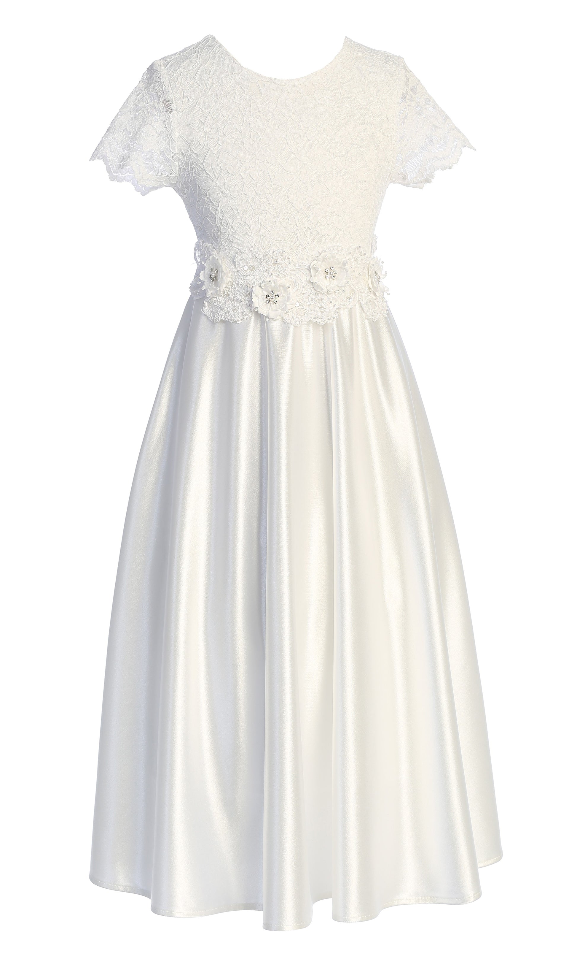 Lace Top Girls Long Gown Short Sleeve White Canada