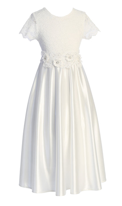 Lace Top Girls Long Gown Short Sleeve White Canada