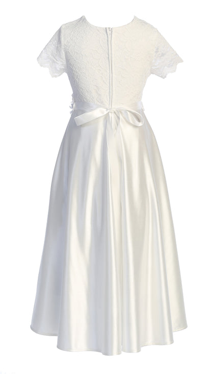 Lace Top Girls Long Gown Short Sleeve White Canada back