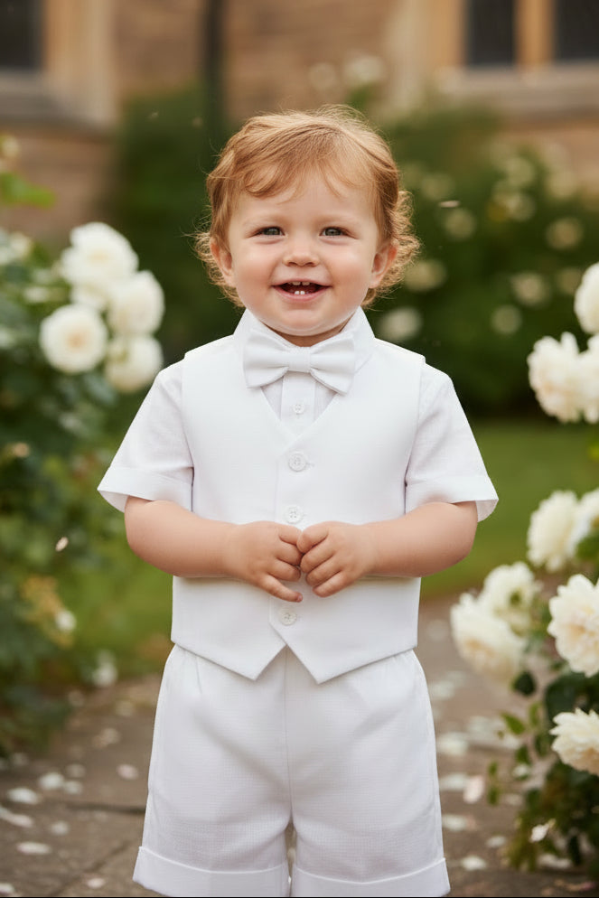 Linen Mix Boys Vest & Short Set 5 Piece White Canada chart linen rayon
