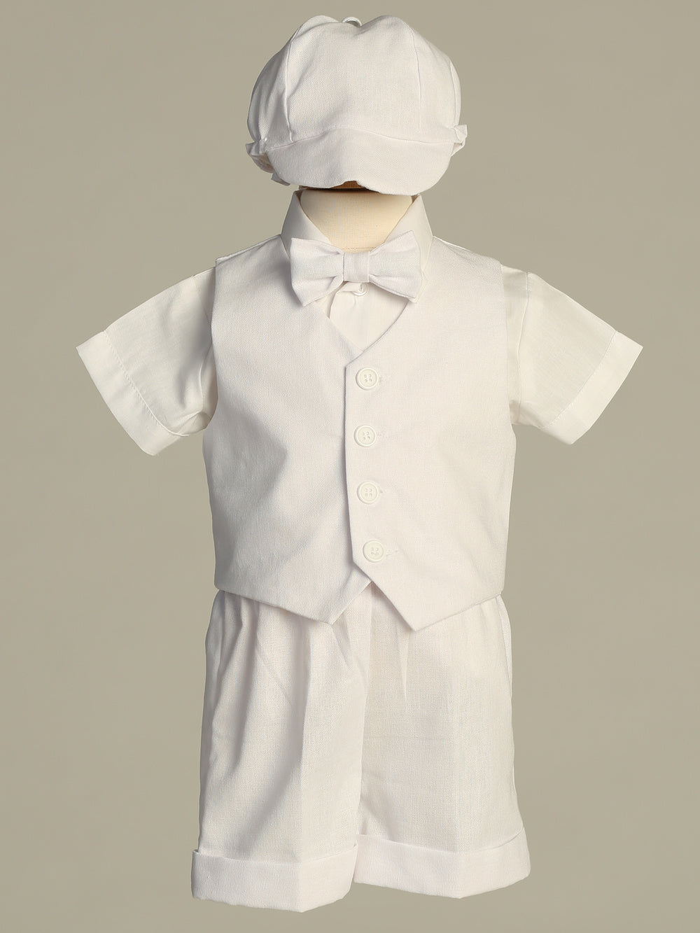 Linen Mix Boys Vest & Short Set 5 Piece White Canada front