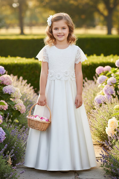 Long Girls Dress With Beautiful 3d Flower Belt Canada white front