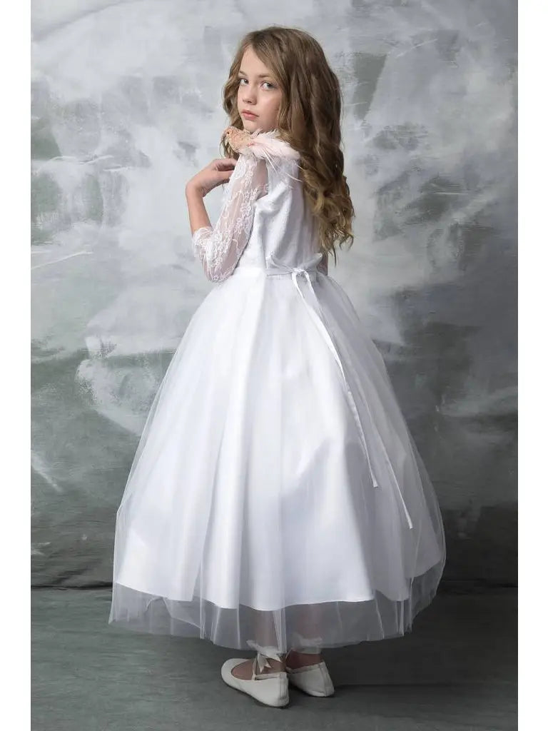 Long Lace Sleeve First Communion Gown With 3D Flower White Canada 3