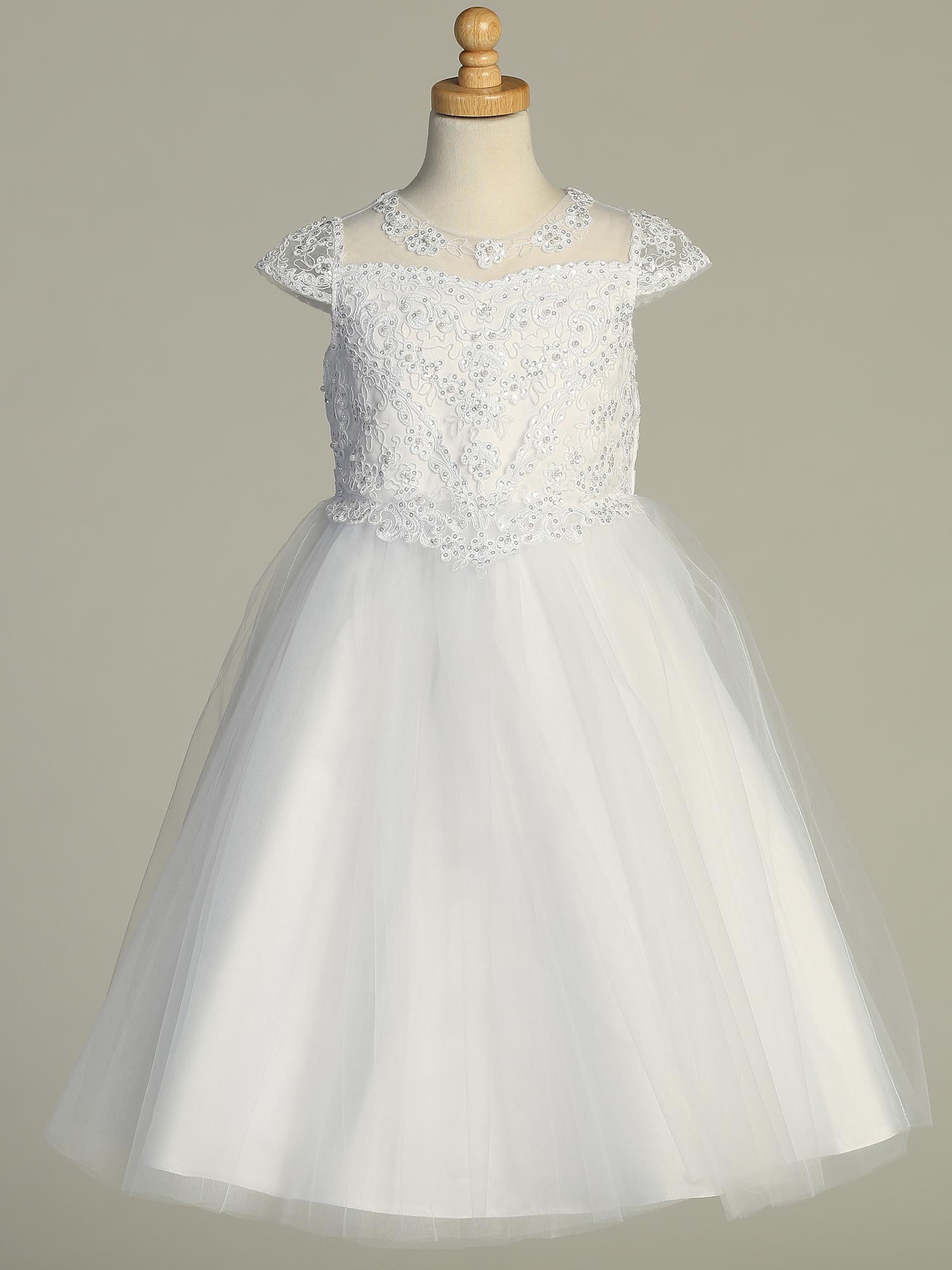 Lovely Embroidered Pearls & Sequins White Girls Dress Plus Size Canada close