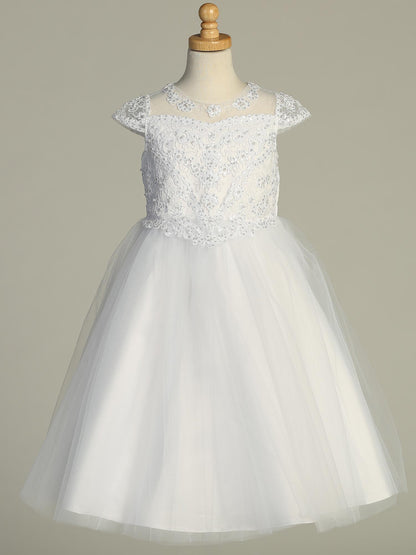 Lovely Embroidered Pearls & Sequins White Girls Dress Plus Size Canada close