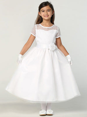 Lovely Embroidered Tulle Short Sleeve White Girls Dress Plus Size Canada