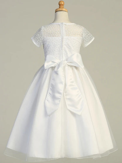 Lovely Embroidered Tulle Short Sleeve White Girls Dress Plus Size Canada back