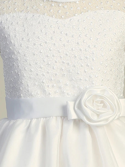Lovely Embroidered Tulle Short Sleeve White Girls Dress Plus Size Canada close