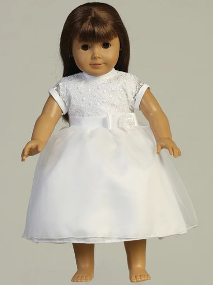 Lovely Embroidered Tulle Short Sleeve White Girls Dress Plus Size Canada doll