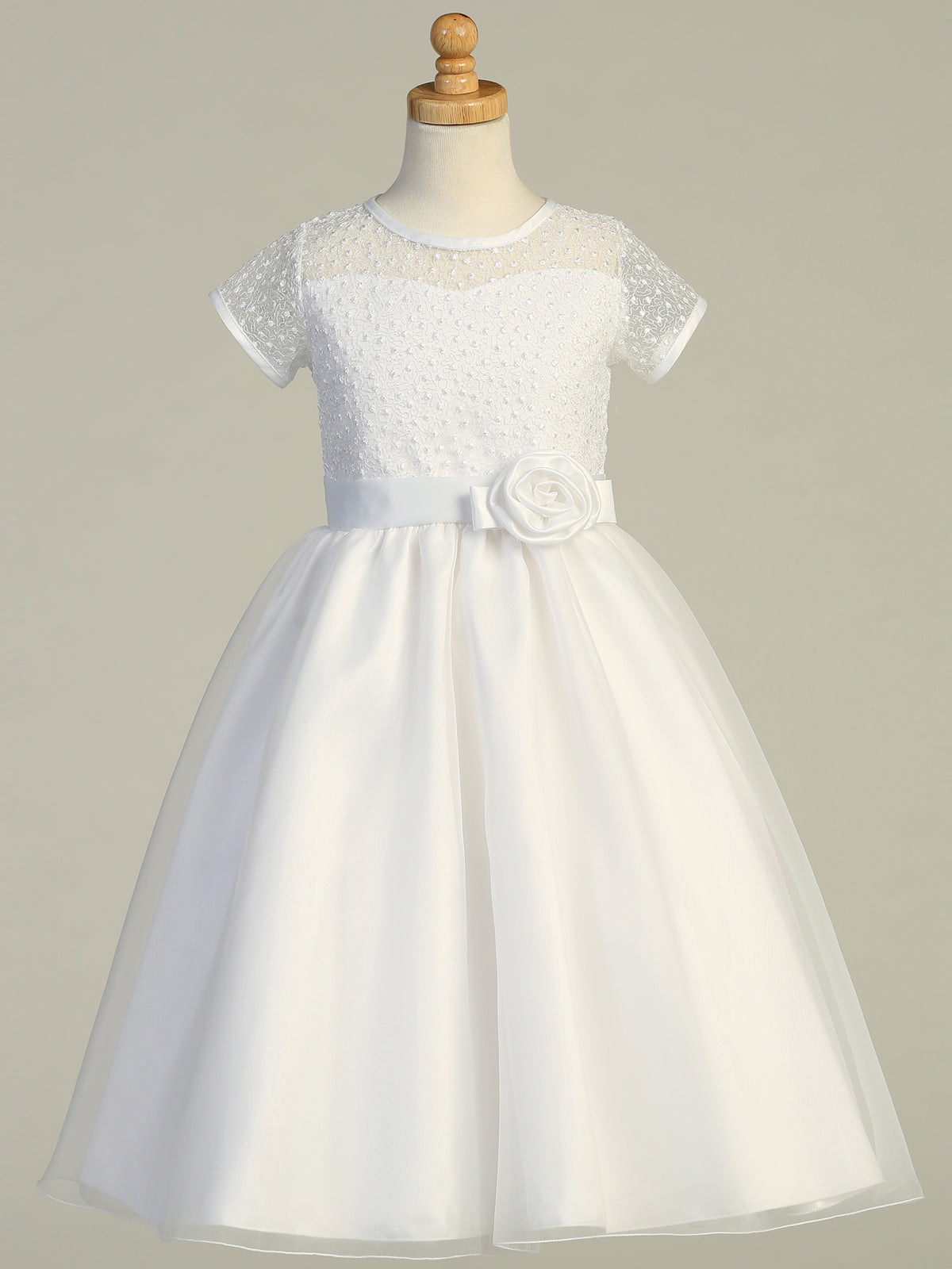 Lovely Embroidered Tulle Short Sleeve White Girls Dress Plus Size Canada front