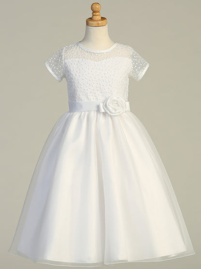 Lovely Embroidered Tulle Short Sleeve White Girls Dress Plus Size Canada front