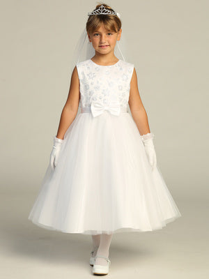 Lovely Embroidered Tulle With Bow White Girls Dress Plus Size Canada