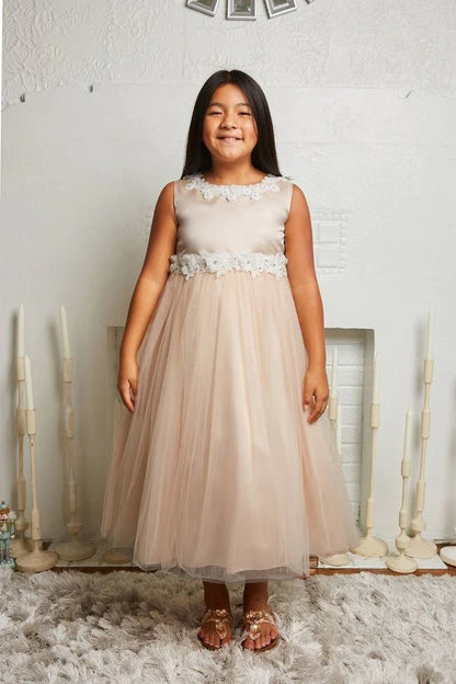 Luxurious Flora Top Flower Girl Dress  Blush Front Live View